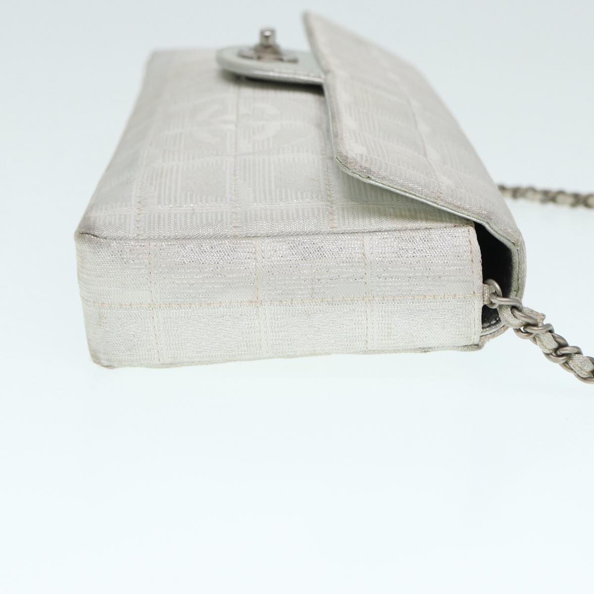CHANEL Chain New Travel Line Shoulder Bag Nylon Beige Silver CC ep5439