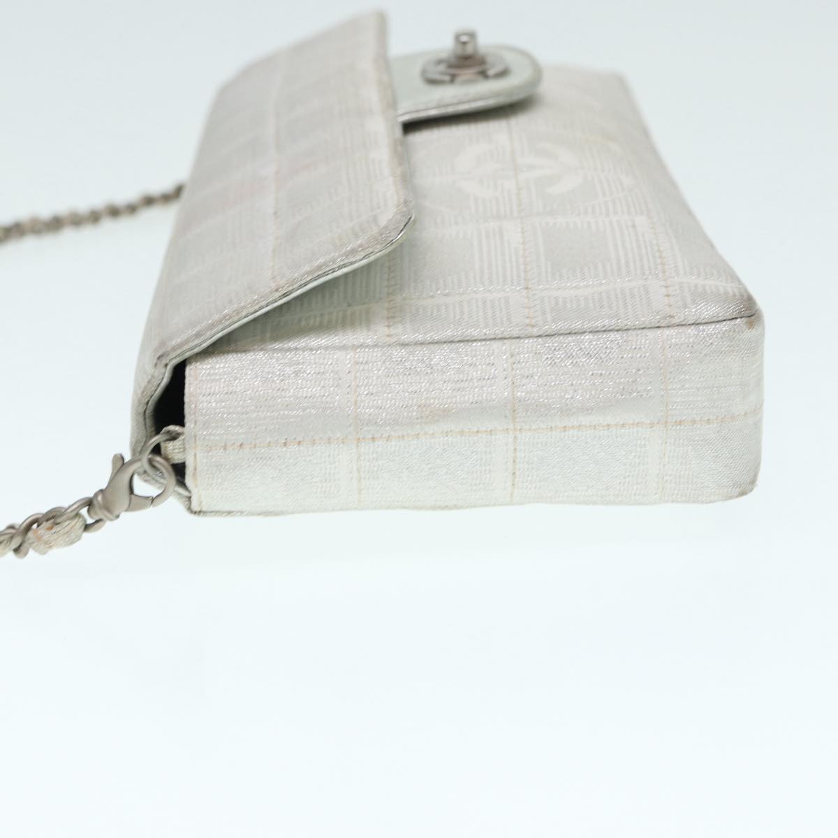CHANEL Chain New Travel Line Shoulder Bag Nylon Beige Silver CC ep5439