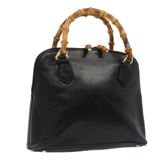 GUCCI Bamboo Hand Bag Leather Black Gold 000 1046 0290  ep5474