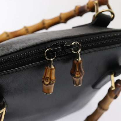 GUCCI Bamboo Hand Bag Leather Black Gold 000 1046 0290  ep5474