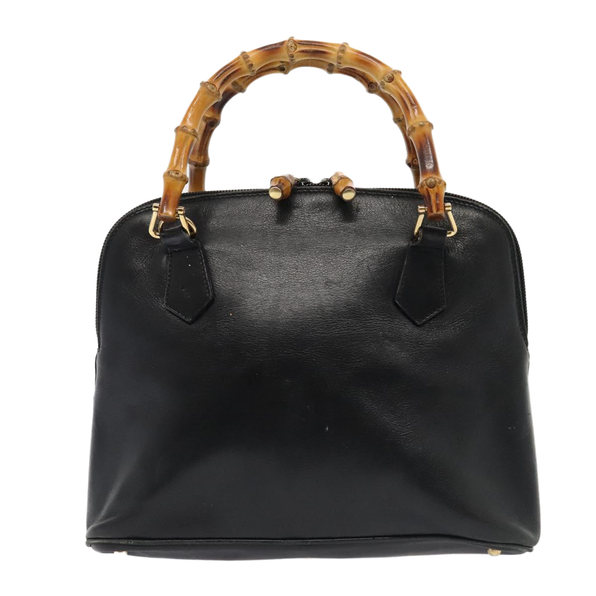 GUCCI Bamboo Hand Bag Leather Black Gold 000 1046 0290  ep5474