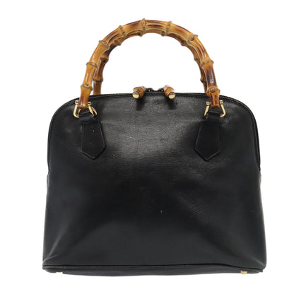 GUCCI Bamboo Hand Bag Leather Black Gold 000 1046 0290  ep5474