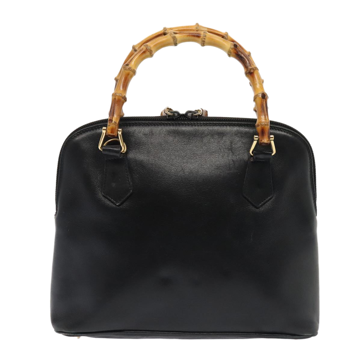 GUCCI Bamboo Hand Bag Leather Black Gold 000 1046 0290  ep5474