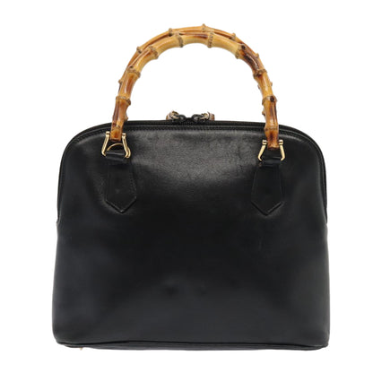 GUCCI Bamboo Hand Bag Leather Black Gold 000 1046 0290  ep5474
