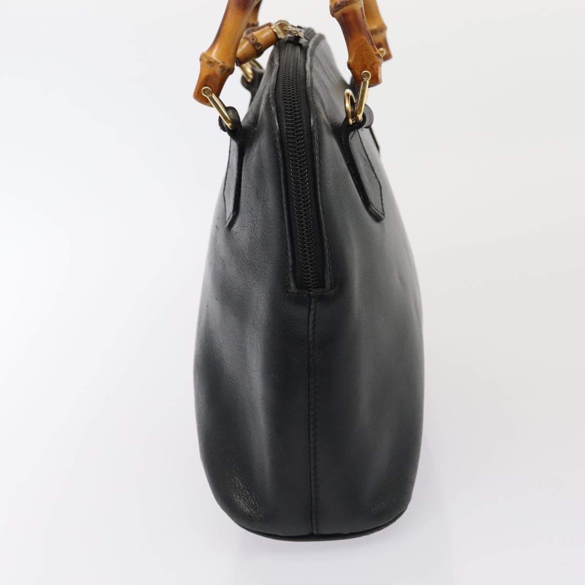 GUCCI Bamboo Hand Bag Leather Black Gold 000 1046 0290  ep5474