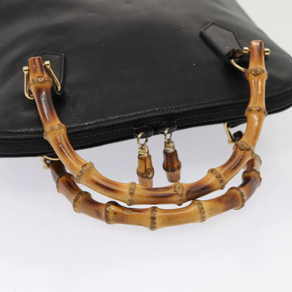 GUCCI Bamboo Hand Bag Leather Black Gold 000 1046 0290  ep5474