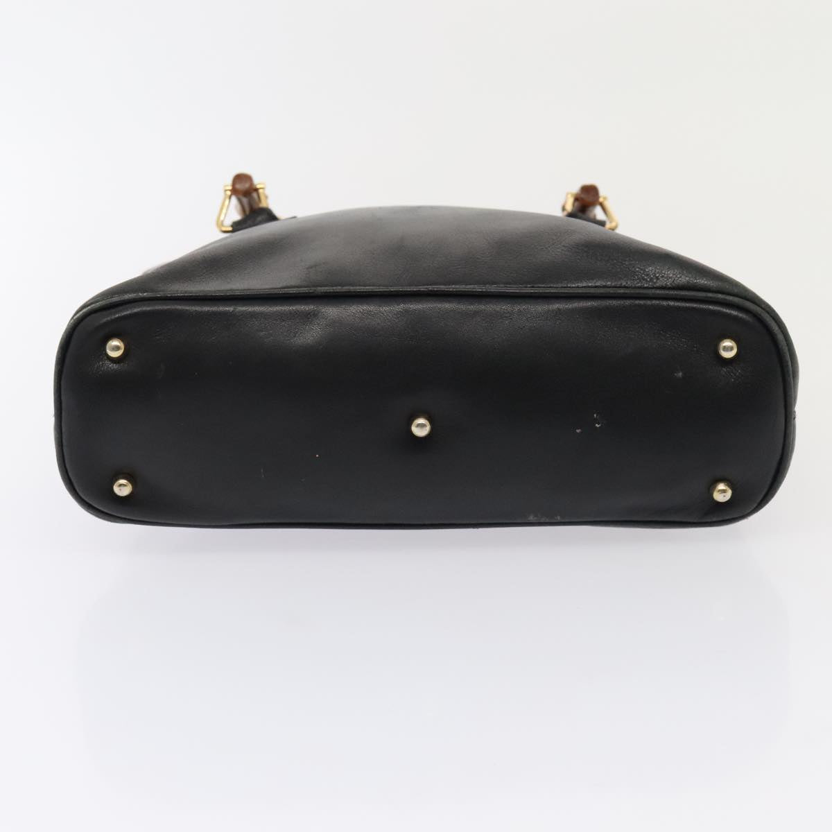GUCCI Bamboo Hand Bag Leather Black Gold 000 1046 0290  ep5474