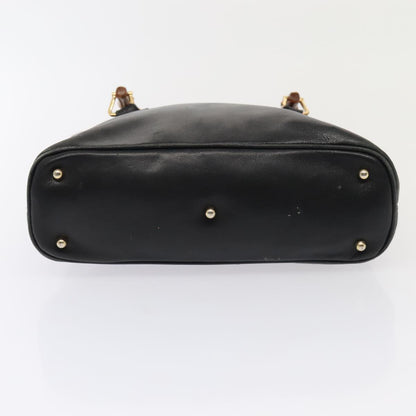 GUCCI Bamboo Hand Bag Leather Black Gold 000 1046 0290  ep5474