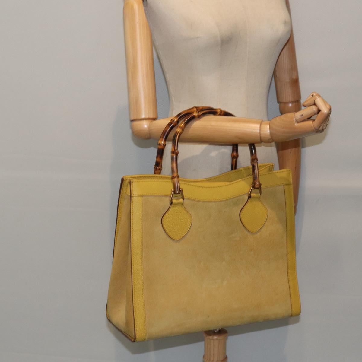 GUCCI Bamboo Hand Bag Suede Leather Yellow Gold 002 2853 0260 0  ep5476