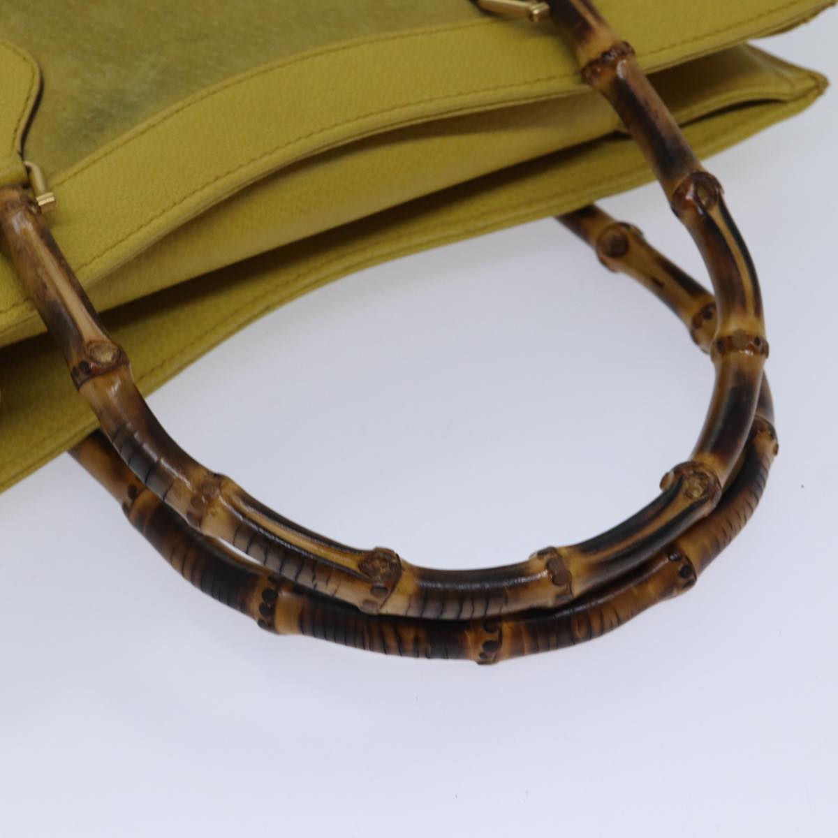 GUCCI Bamboo Hand Bag Suede Leather Yellow Gold 002 2853 0260 0  ep5476
