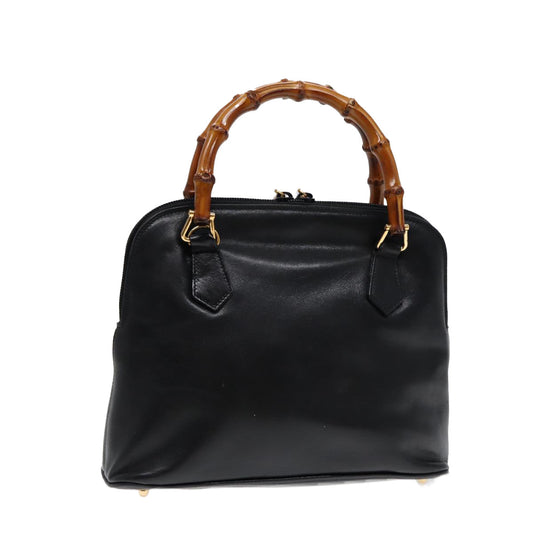 GUCCI Bamboo Hand Bag Leather Black Gold  ep5486