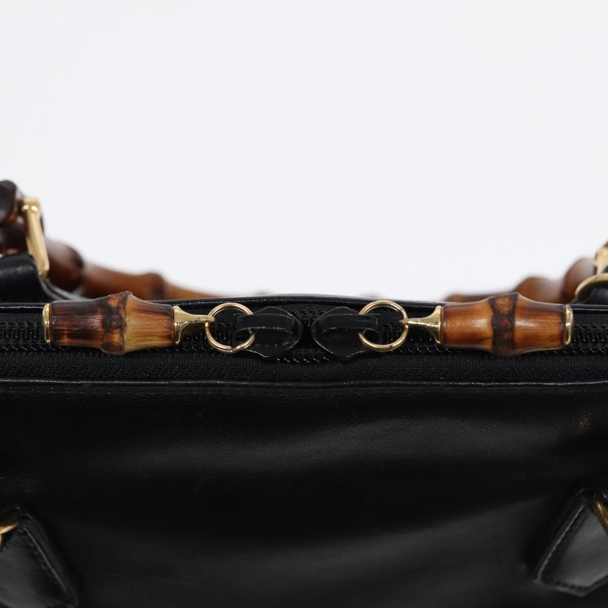 GUCCI Bamboo Hand Bag Leather Black Gold  ep5486