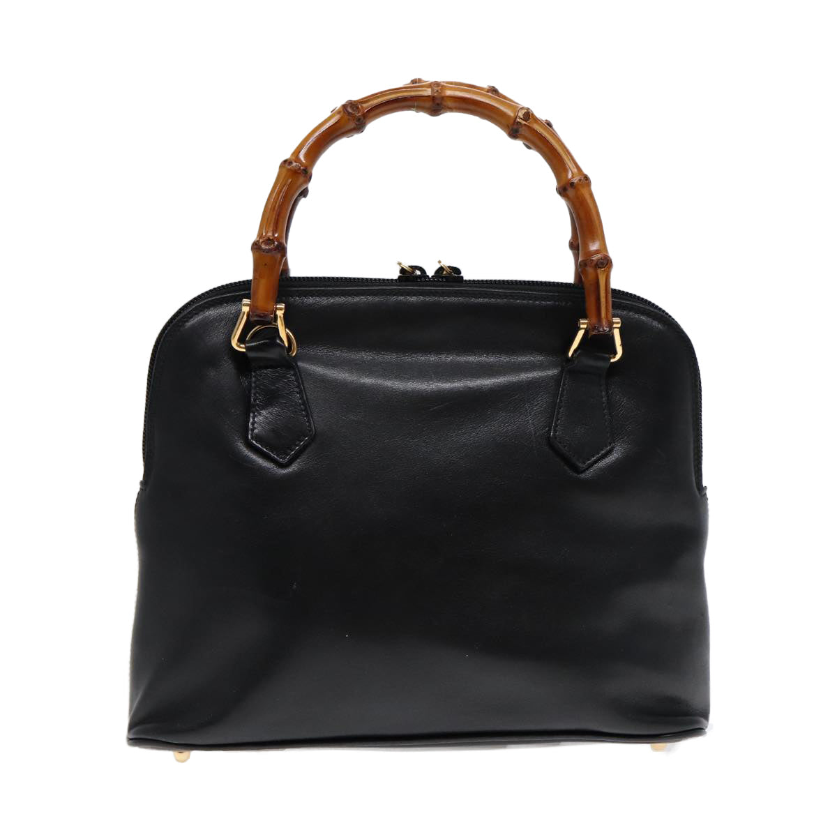 GUCCI Bamboo Hand Bag Leather Black Gold  ep5486