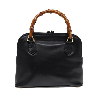 GUCCI Bamboo Hand Bag Leather Black Gold  ep5486