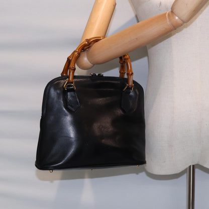 GUCCI Bamboo Hand Bag Leather Black Gold  ep5486