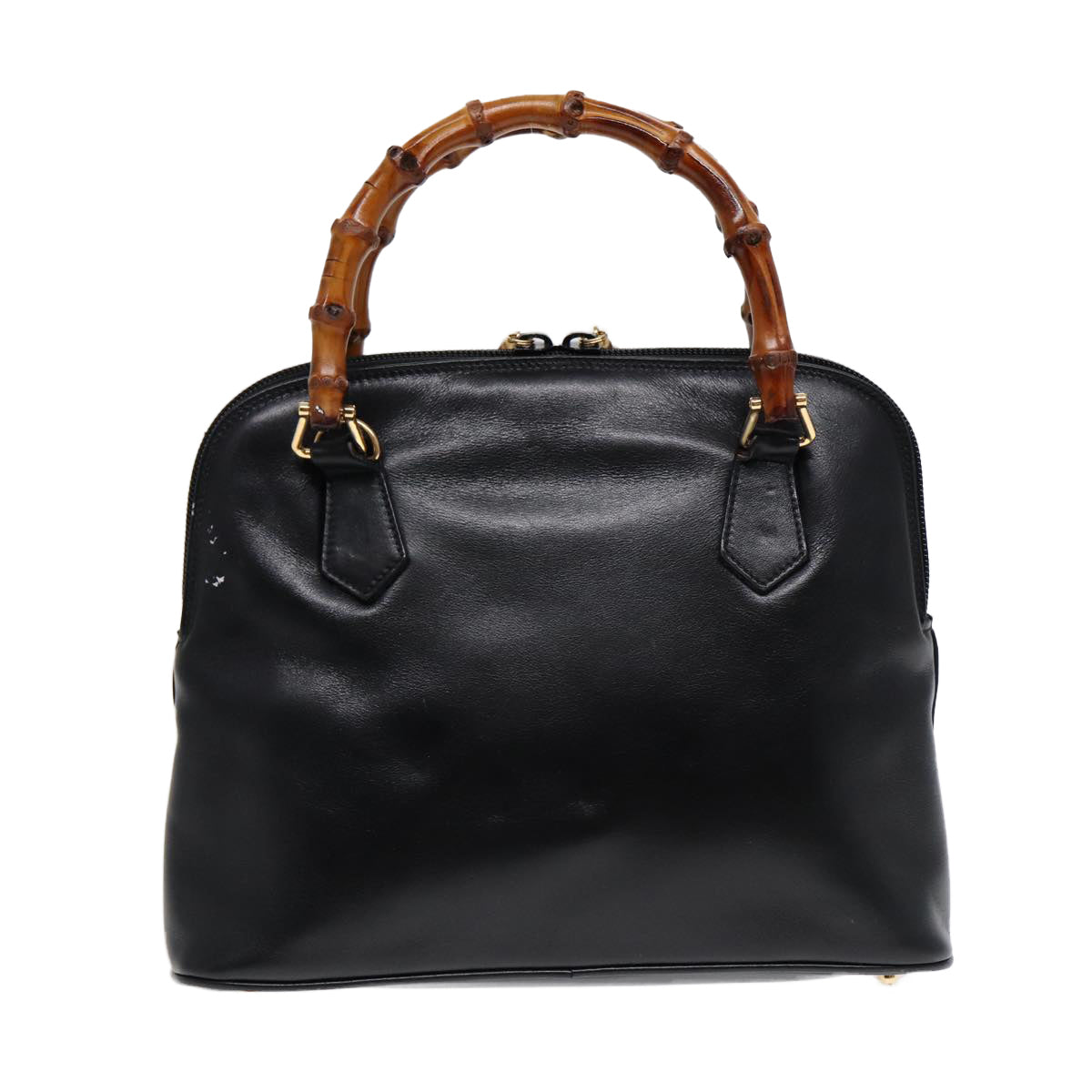 GUCCI Bamboo Hand Bag Leather Black Gold  ep5486
