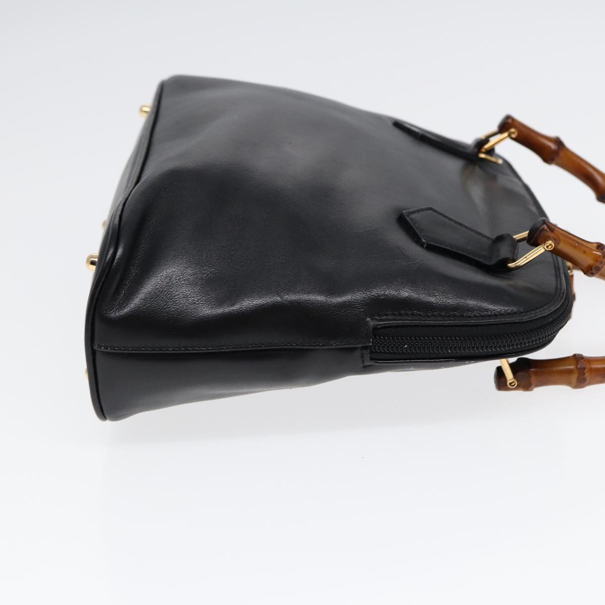 GUCCI Bamboo Hand Bag Leather Black Gold  ep5486