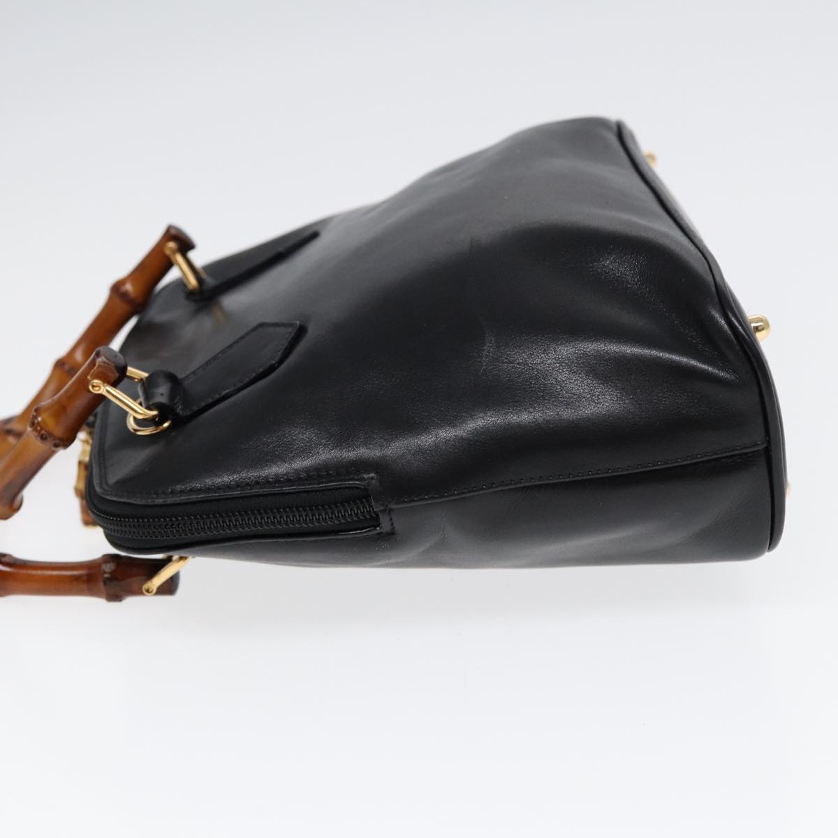 GUCCI Bamboo Hand Bag Leather Black Gold  ep5486