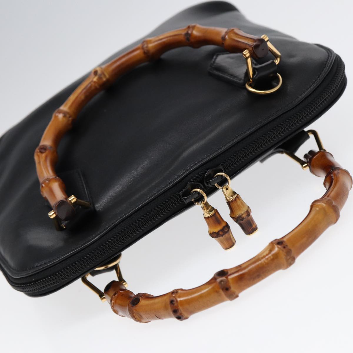 GUCCI Bamboo Hand Bag Leather Black Gold  ep5486
