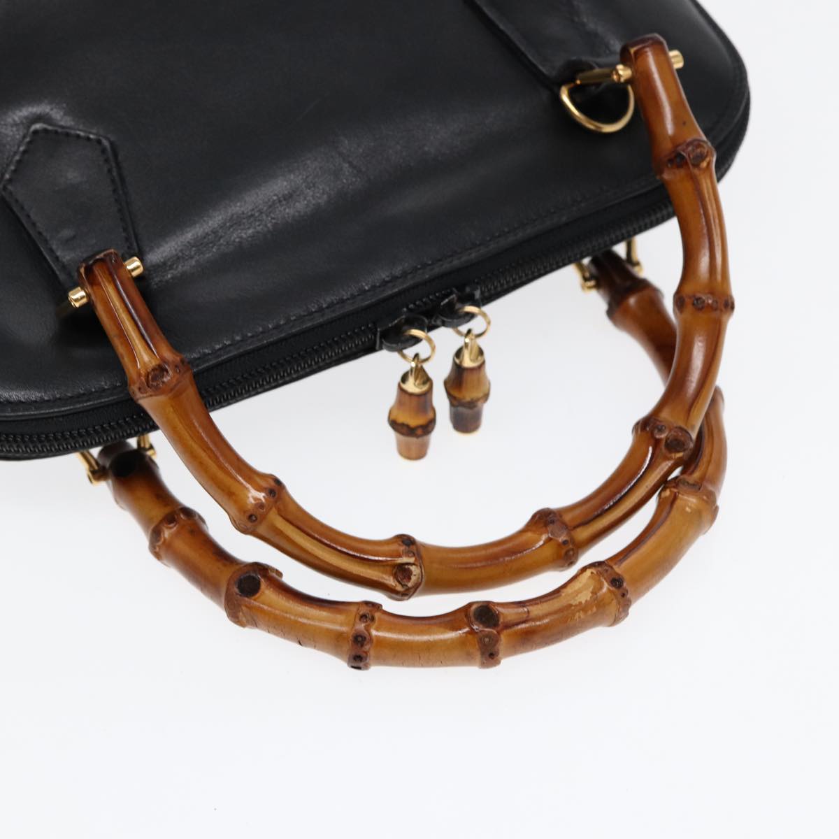 GUCCI Bamboo Hand Bag Leather Black Gold  ep5486