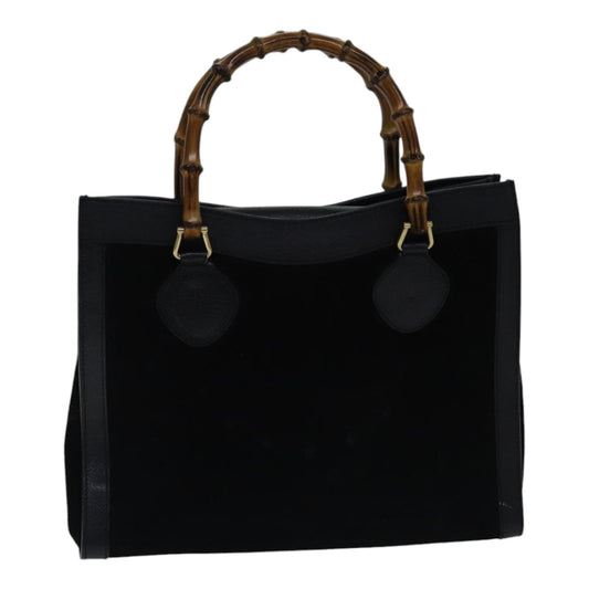 GUCCI Bamboo Hand Bag Suede Leather Black Gold 002 1186 0260  ep5511