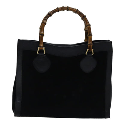 GUCCI Bamboo Hand Bag Suede Leather Black Gold 002 1186 0260  ep5511
