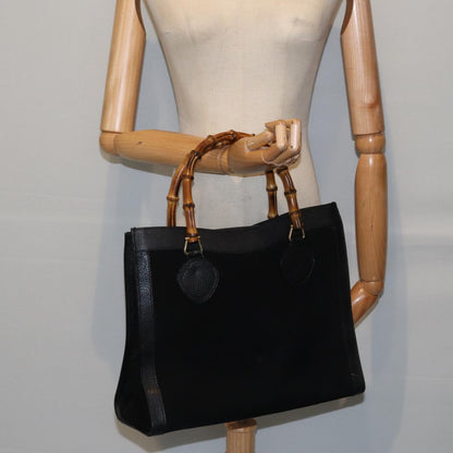 GUCCI Bamboo Hand Bag Suede Leather Black Gold 002 1186 0260  ep5511