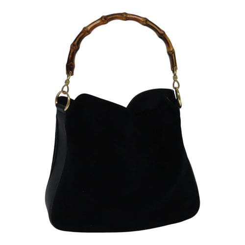 GUCCI Bamboo Hand Bag Suede Black Gold 001 2113 1638  ep5589