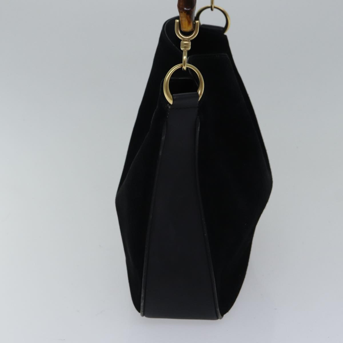 GUCCI Bamboo Hand Bag Suede Black Gold 001 2113 1638  ep5589