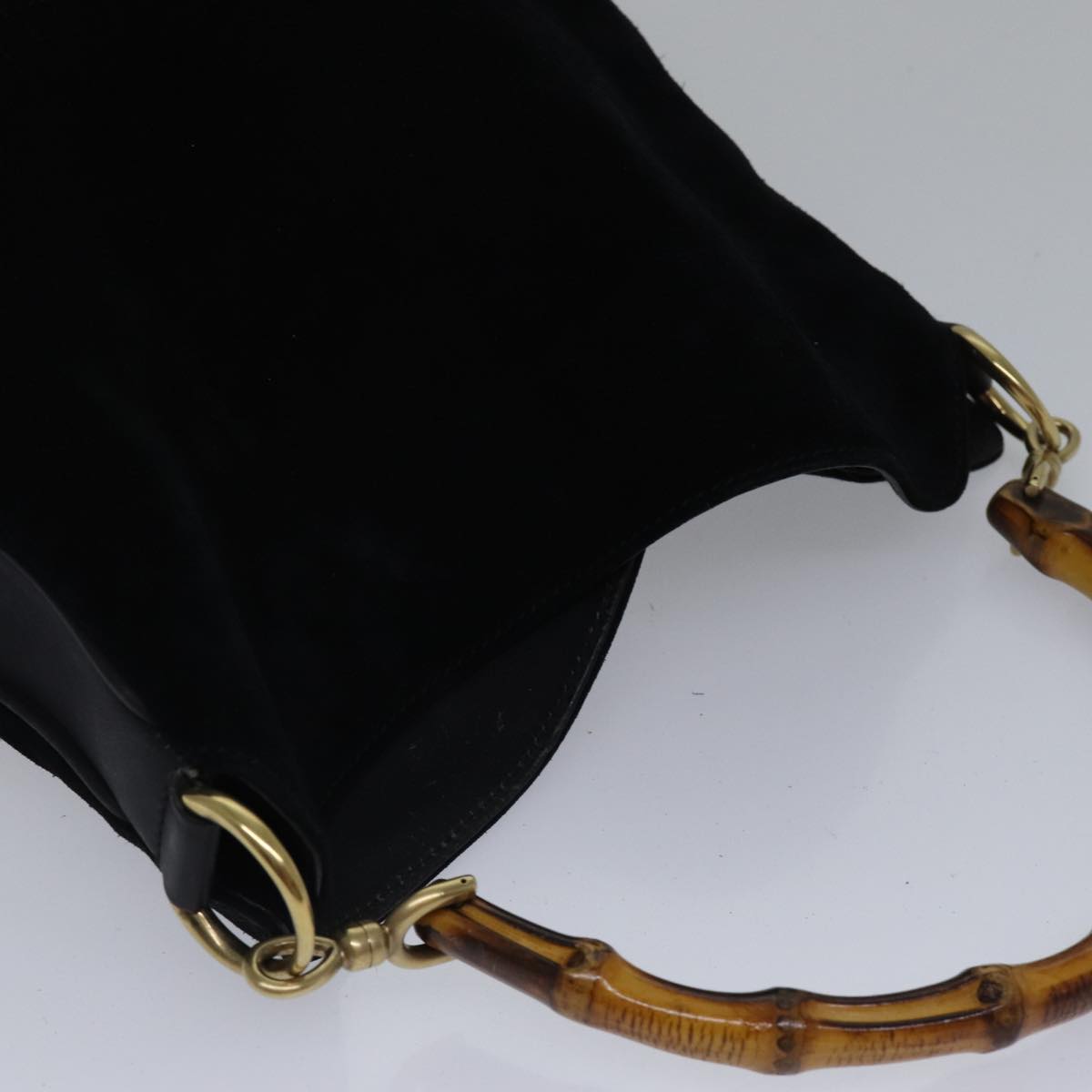 GUCCI Bamboo Hand Bag Suede Black Gold 001 2113 1638  ep5589