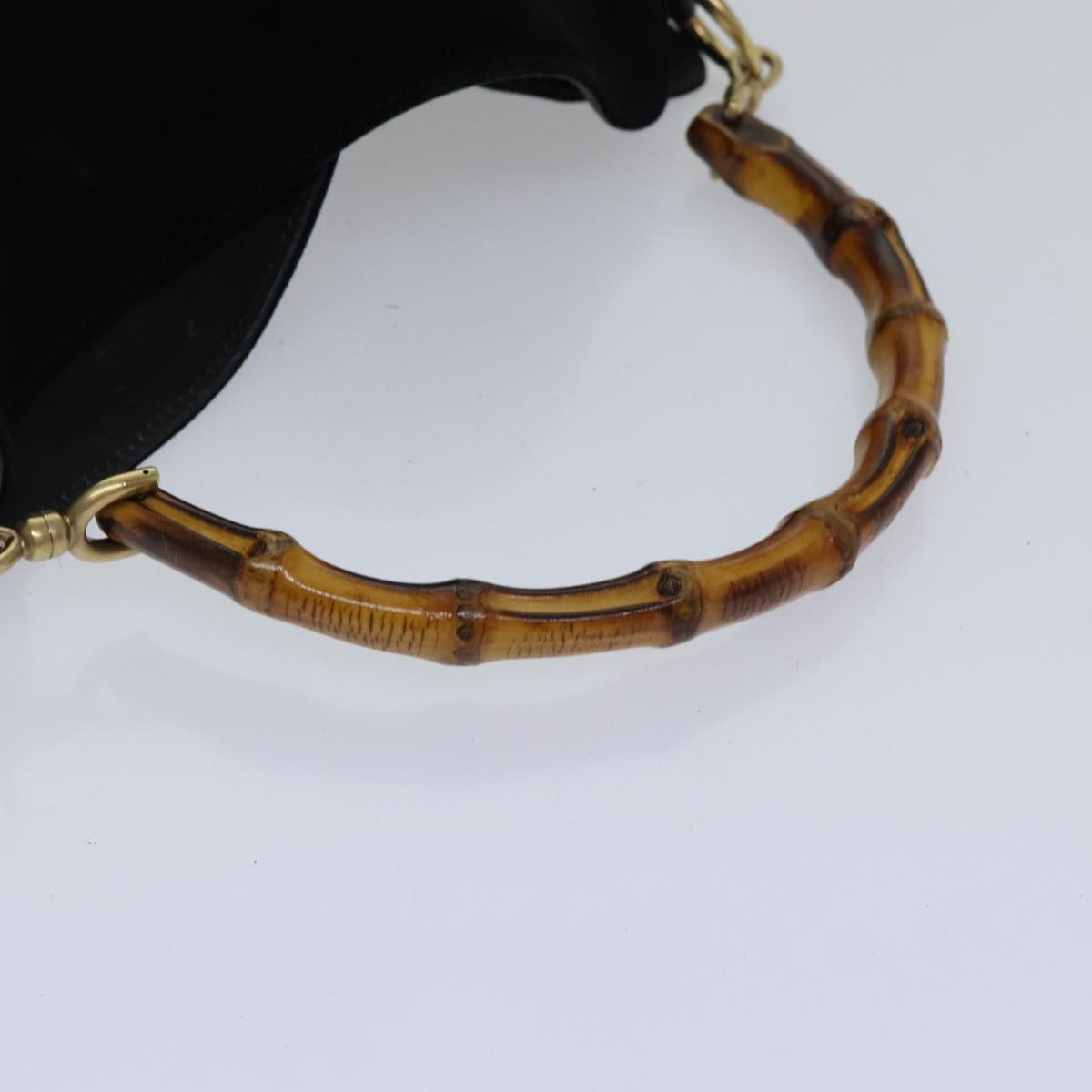 GUCCI Bamboo Hand Bag Suede Black Gold 001 2113 1638  ep5589