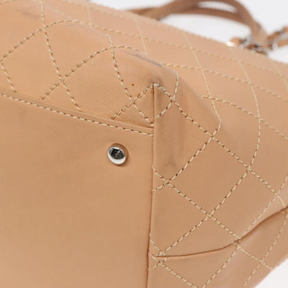 CHANEL Matelasse Chain Tote Bag Leather Beige Silver CC ep5902