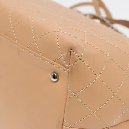 CHANEL Matelasse Chain Tote Bag Leather Beige Silver CC ep5902