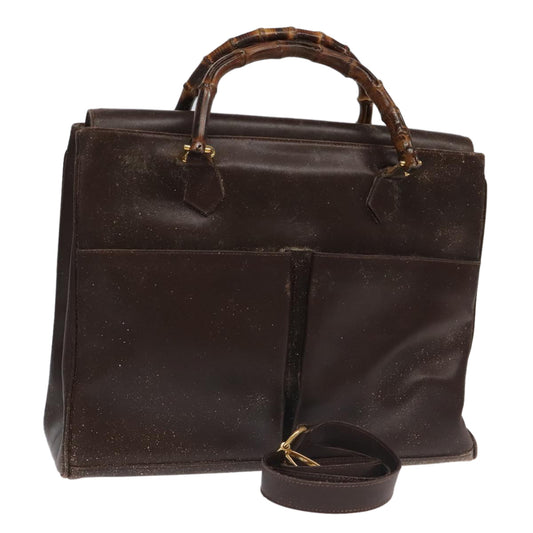 GUCCI Bamboo Hand Bag Leather 2way Brown Gold 002 123 0322  ep6061