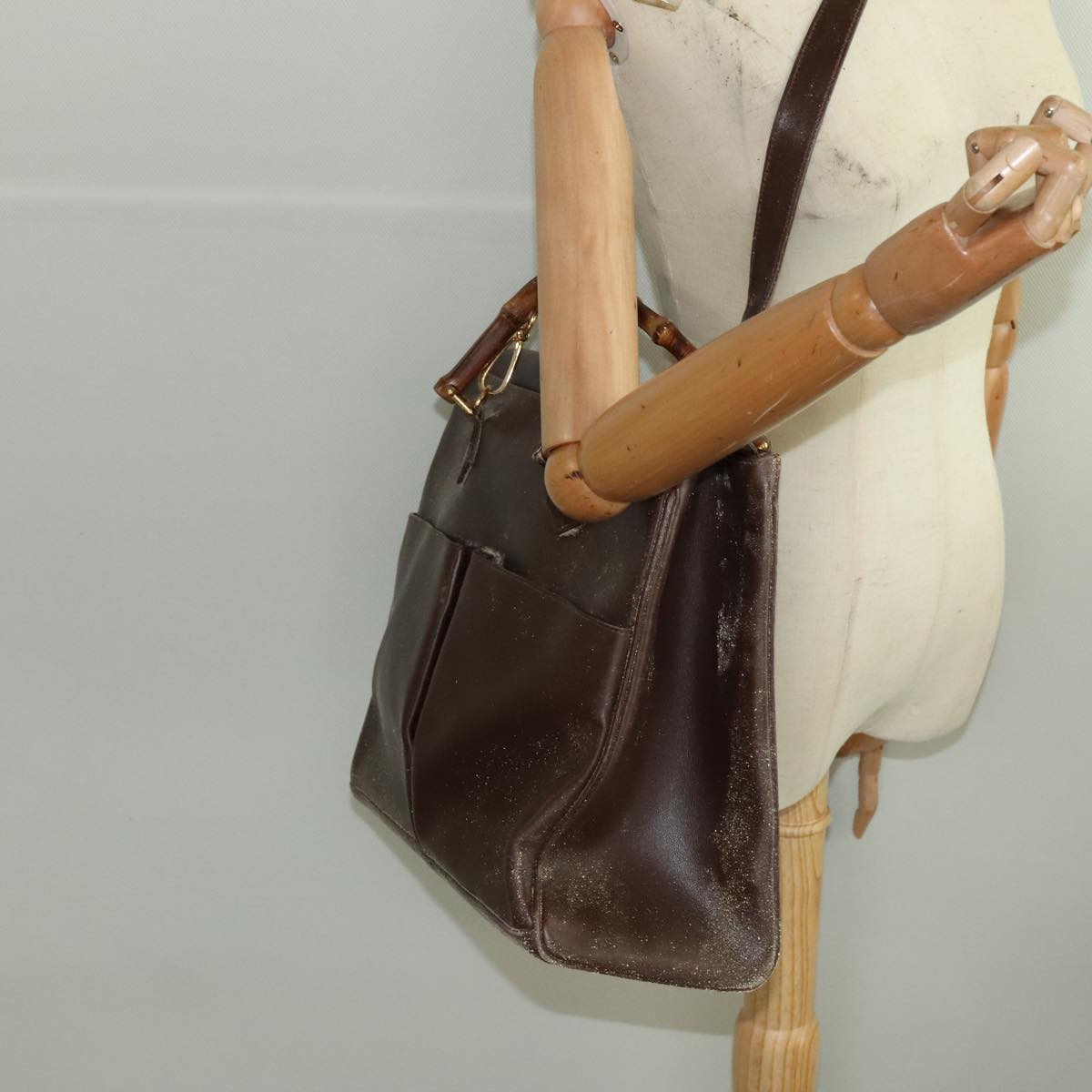 GUCCI Bamboo Hand Bag Leather 2way Brown Gold 002 123 0322  ep6061