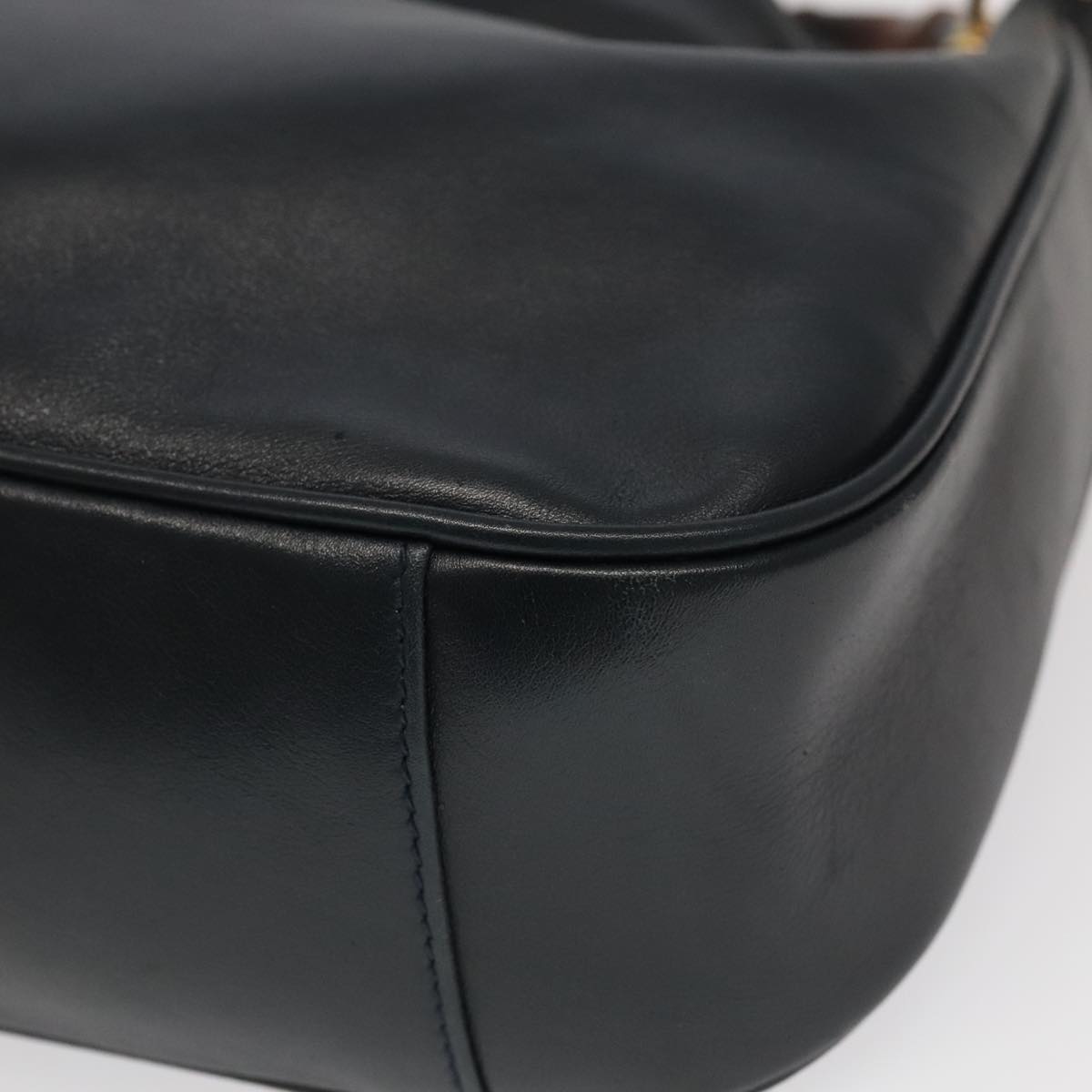 GUCCI Bamboo Hand Bag Leather 2way Black Gold 001 3754 1638  ep6234