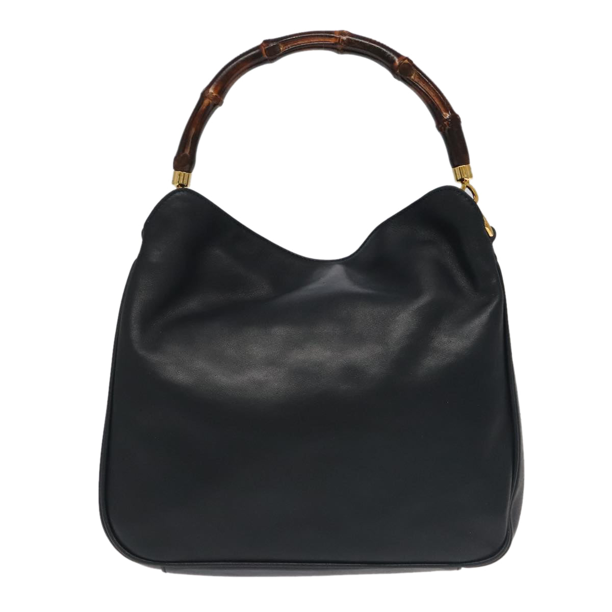 GUCCI Bamboo Hand Bag Leather 2way Black Gold 001 3754 1638  ep6234