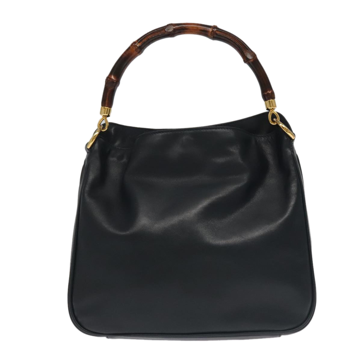GUCCI Bamboo Hand Bag Leather 2way Black Gold 001 3754 1638  ep6234