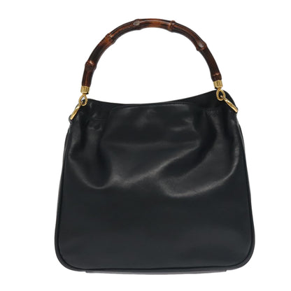 GUCCI Bamboo Hand Bag Leather 2way Black Gold 001 3754 1638  ep6234