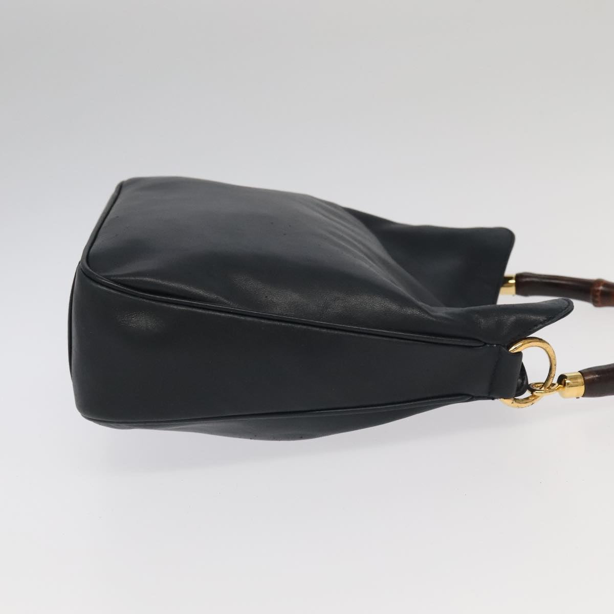 GUCCI Bamboo Hand Bag Leather 2way Black Gold 001 3754 1638  ep6234