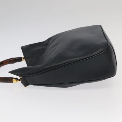 GUCCI Bamboo Hand Bag Leather 2way Black Gold 001 3754 1638  ep6234