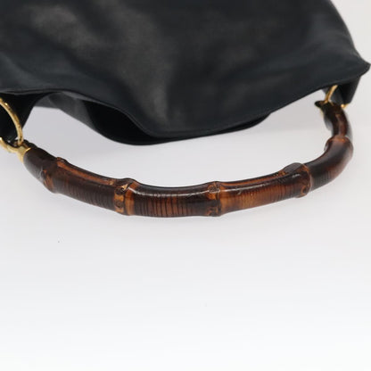 GUCCI Bamboo Hand Bag Leather 2way Black Gold 001 3754 1638  ep6234