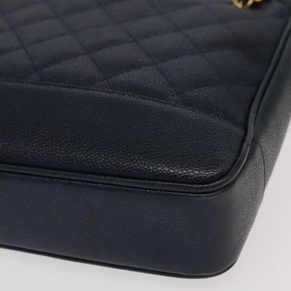 CHANEL Matelasse Chain Shoulder Bag Caviar Skin Navy Gold CC ep6286