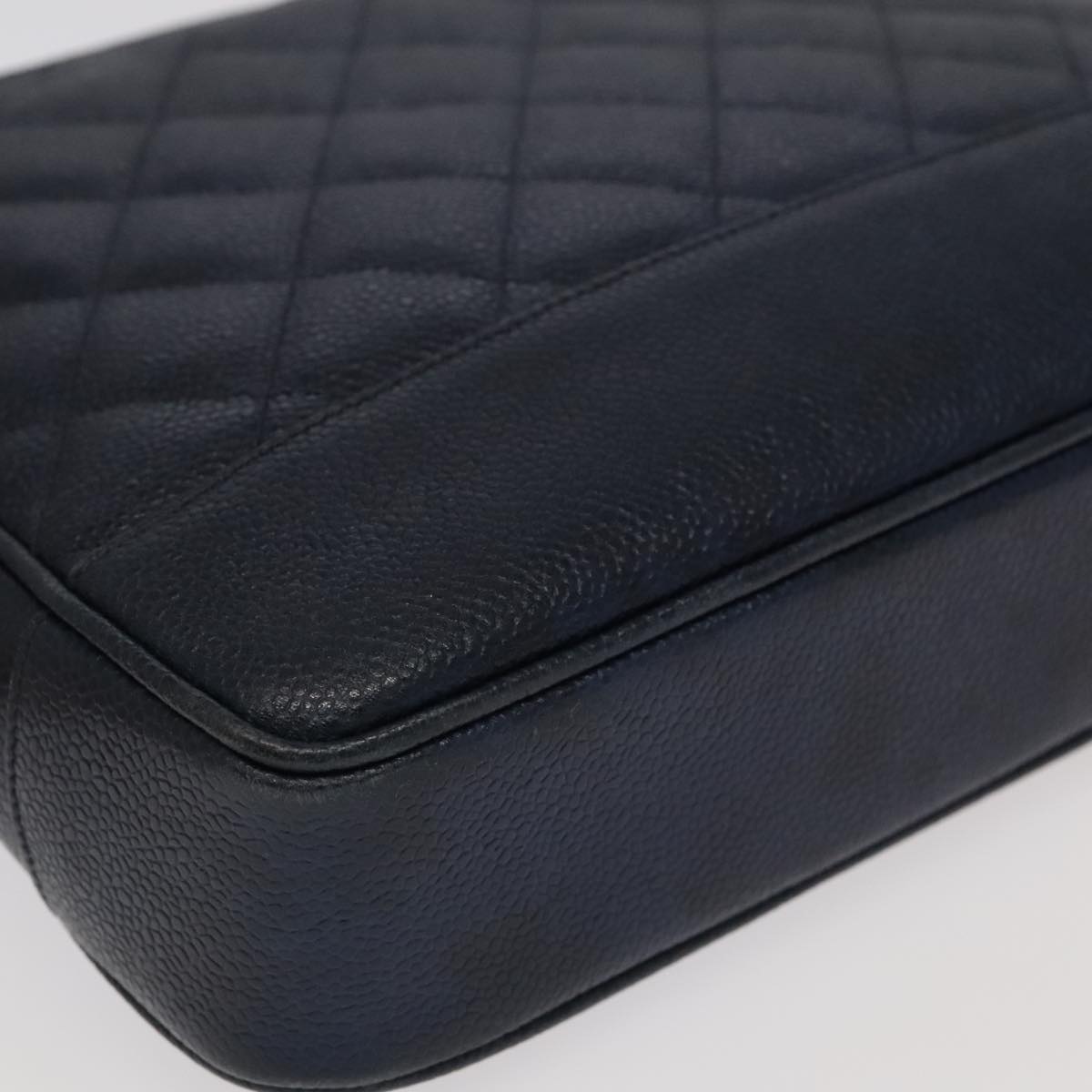 CHANEL Matelasse Chain Shoulder Bag Caviar Skin Navy Gold CC ep6286