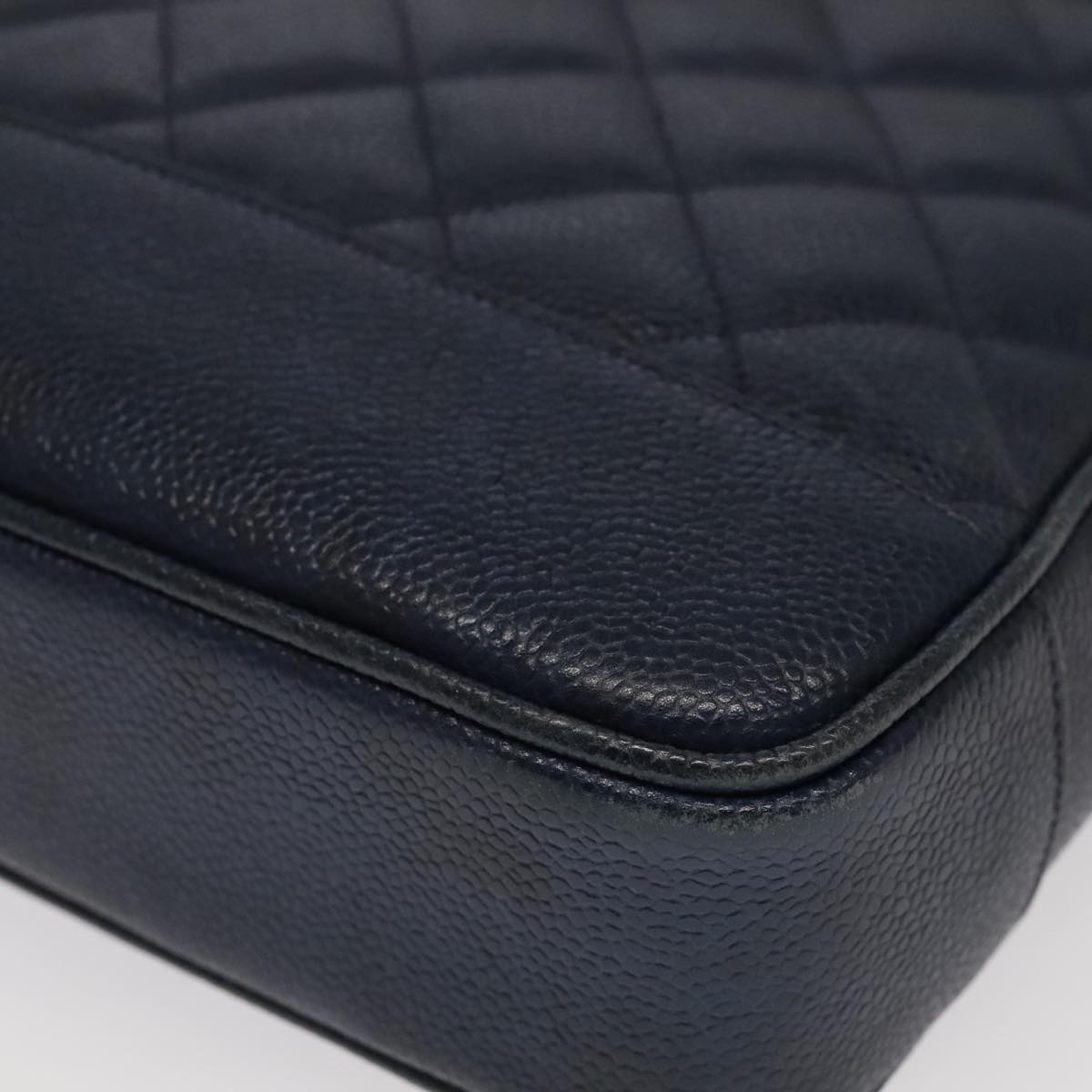 CHANEL Matelasse Chain Shoulder Bag Caviar Skin Navy Gold CC ep6286