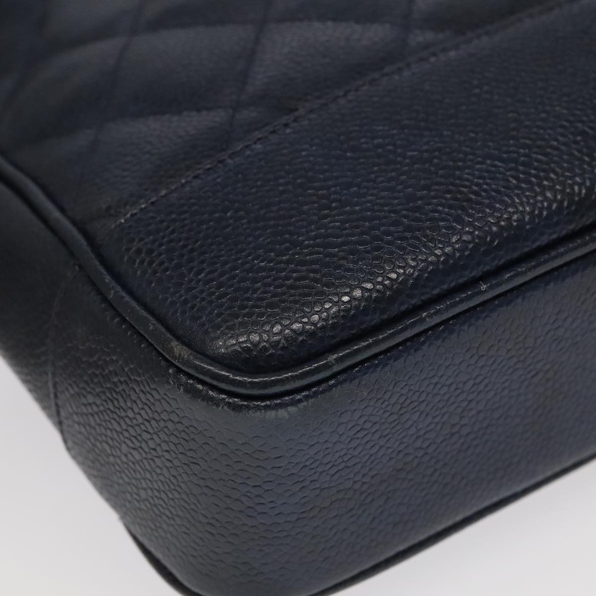 CHANEL Matelasse Chain Shoulder Bag Caviar Skin Navy Gold CC ep6286