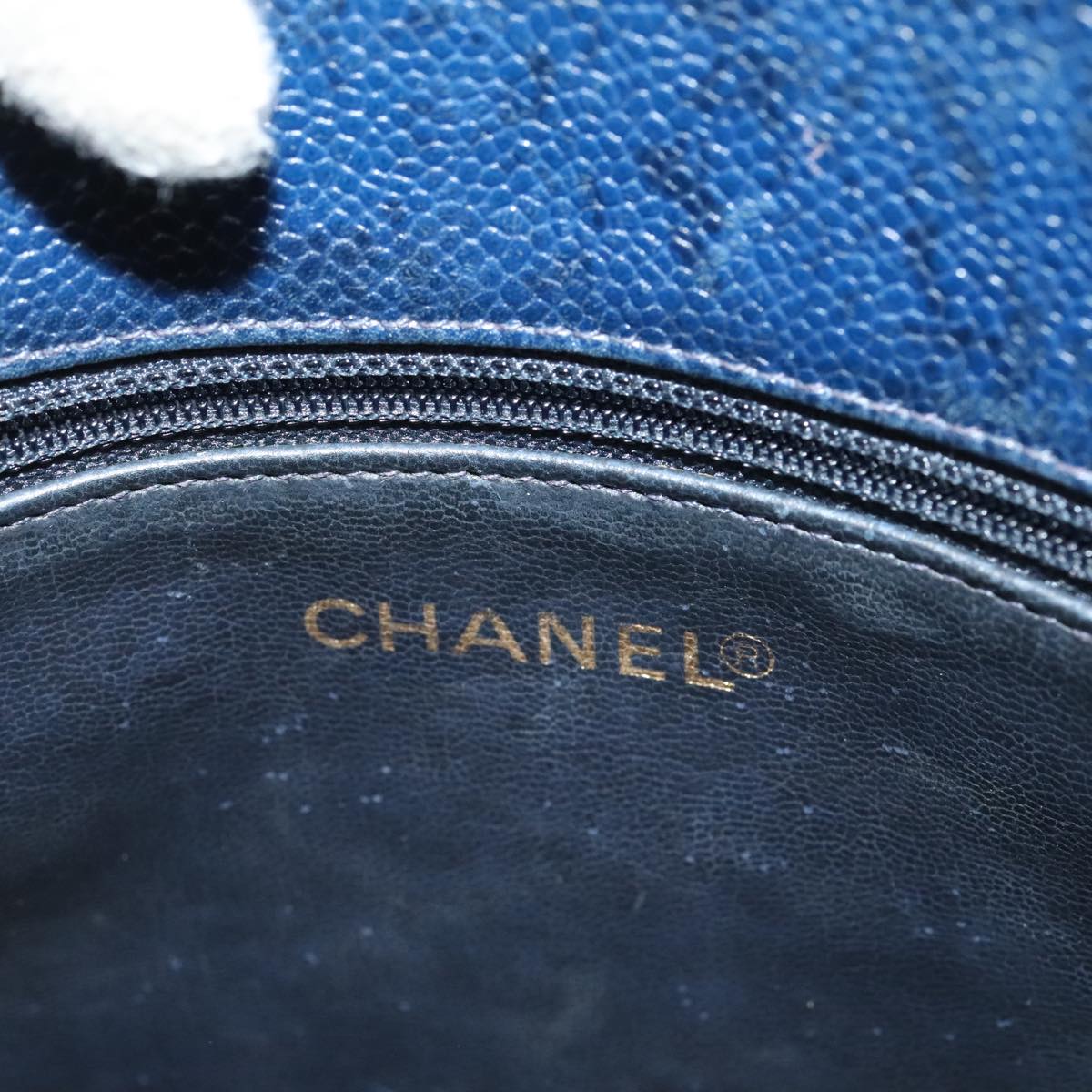 CHANEL Matelasse Chain Shoulder Bag Caviar Skin Navy Gold CC ep6286