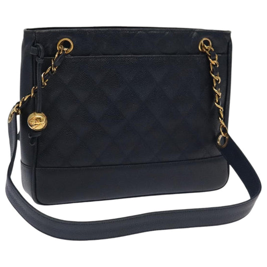 CHANEL Matelasse Chain Shoulder Bag Caviar Skin Navy Gold CC ep6286