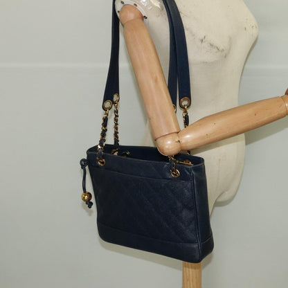 CHANEL Matelasse Chain Shoulder Bag Caviar Skin Navy Gold CC ep6286