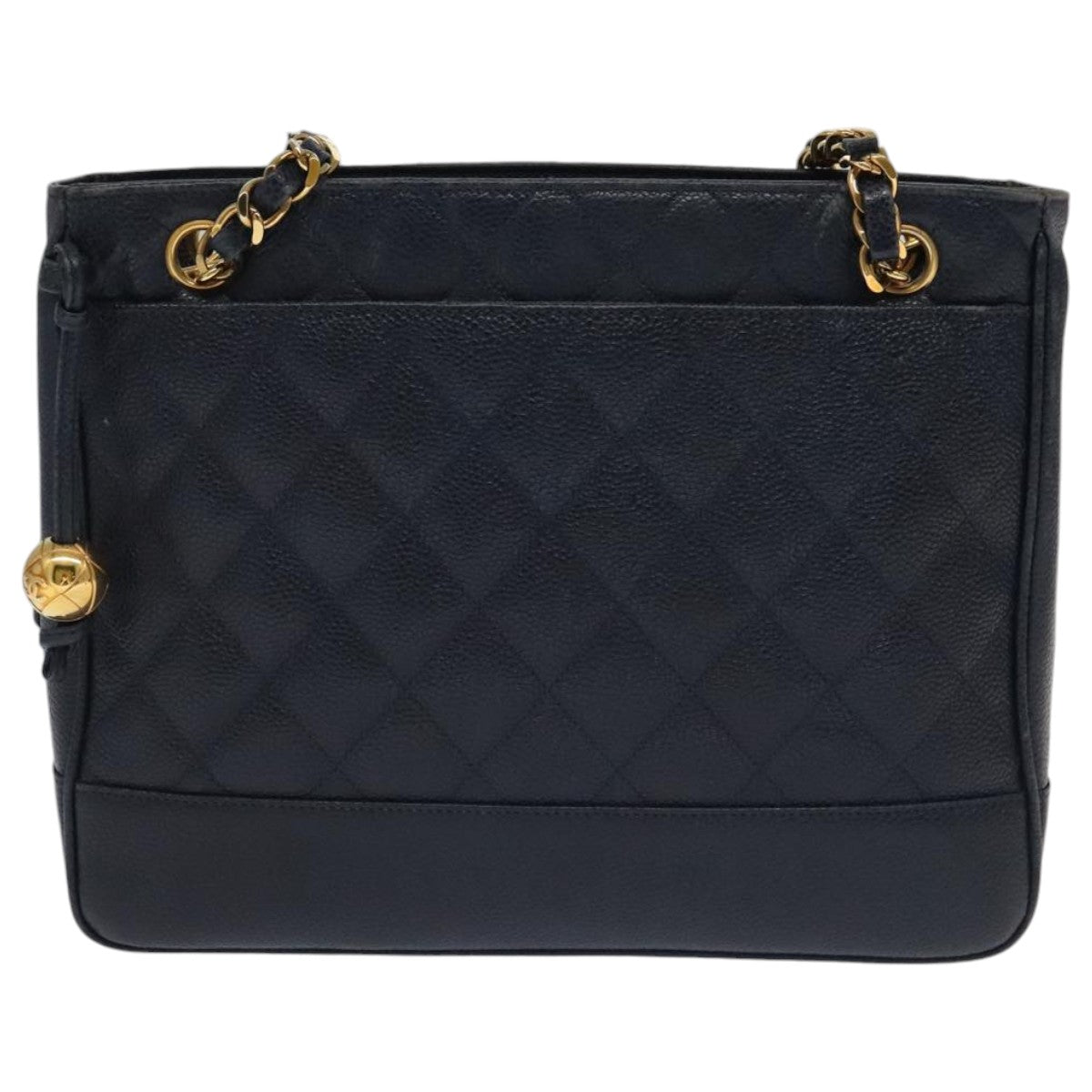 CHANEL Matelasse Chain Shoulder Bag Caviar Skin Navy Gold CC ep6286